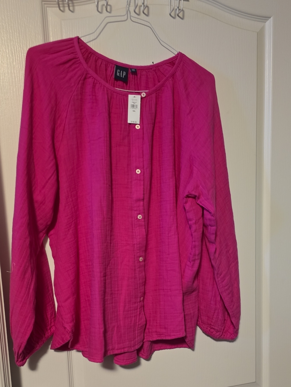 GAP Women's Fuchsia Button-Front Peasant Blouse Xxl